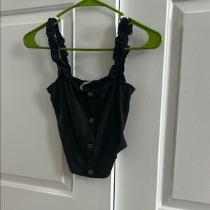 Black Ruched Strap Crop Top